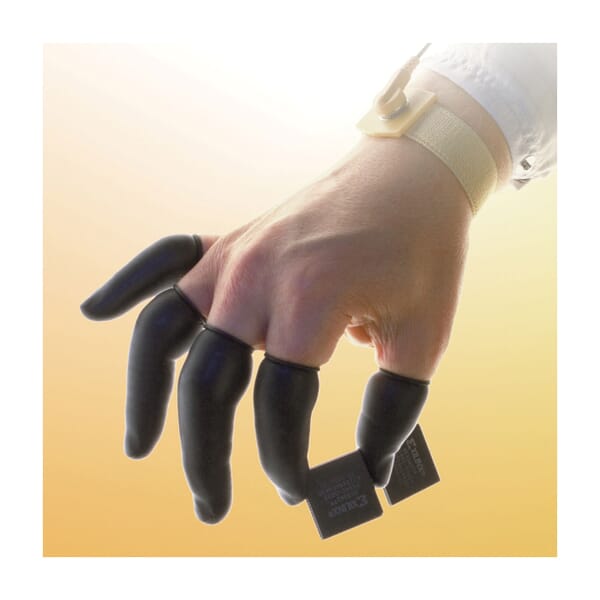 QRP Qualatex Single Use Static Dissipative Finger Cot, L, Natural Rubber Latex, Black