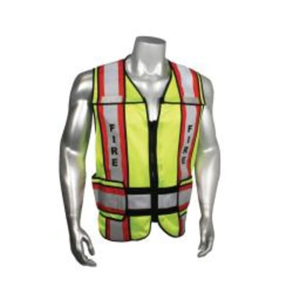 RADWEAR LHV-207-4C-FIR-R Fire Fighter Safety Vest, Regular/M to XL, Hi-Viz Lime, Polyester Mesh, Zip-N-Rip Closure, ANSI Class: Class 2, ANSI/ISEA 207-2006, ANSI/ISEA 107-2015