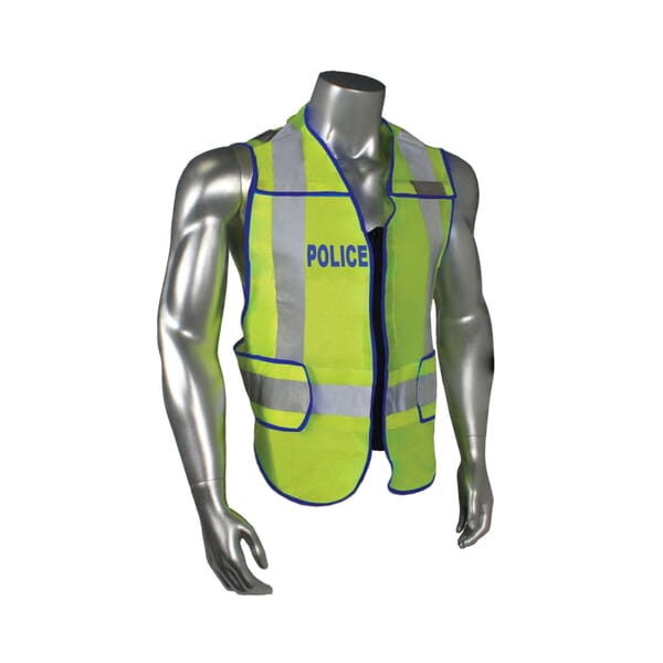 RADWEAR LHV-207DSZR-POL-J Police Safety Vest, Jumbo/2XL to 4XL, Hi-Viz Lime, Polyester Mesh, Zip-N-Rip Closure, ANSI Class: Class 2, ANSI/ISEA 207-2006, ANSI/ISEA 107-2015
