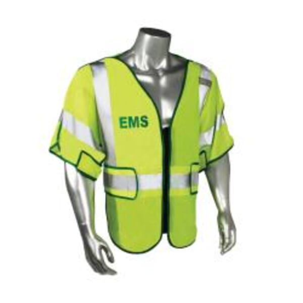 RADWEAR LHV-PS3-DSZR-EMS-R EMS Safety Vest, Regular/M to XL, Hi-Viz Lime, Polyester Mesh, Zip-N-Rip Closure, ANSI Class: Class 3, ANSI/ISEA 107-2010