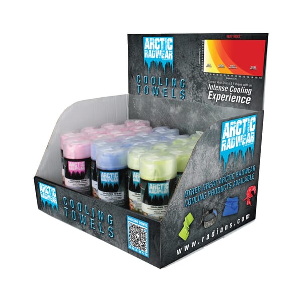RADWEAR RCS-WCD4 Mixed Cooling Towel Counter Display, 26 x 8-1/4 in, Blue/Lime/Pink