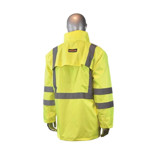 RADWEAR Lightweight Rain Jacket, Green, 150 Denier Polyurethane Coated Oxford Polyester, ANSI/ISEA 107-2010 Class 3, Detachable Hood