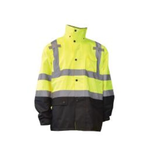 RADWEAR General Purpose Rain Jacket, Green, 300D Polyurethane Coated Oxford Polyester, ANSI/ISEA 107-2010 Class 3, Detachable Hood