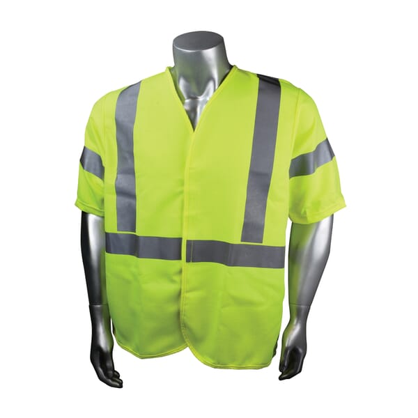 RADWEAR SV92E-3VGSFR-2X Custom Fire-Resistant Safety Vest, 2XL, Hi-Viz Green, Woven Modacrylic, Hook and Loop Closure, ANSI Class: Class 2, ASTM F1506, ANSI/ISEA 107-2015 Type R
