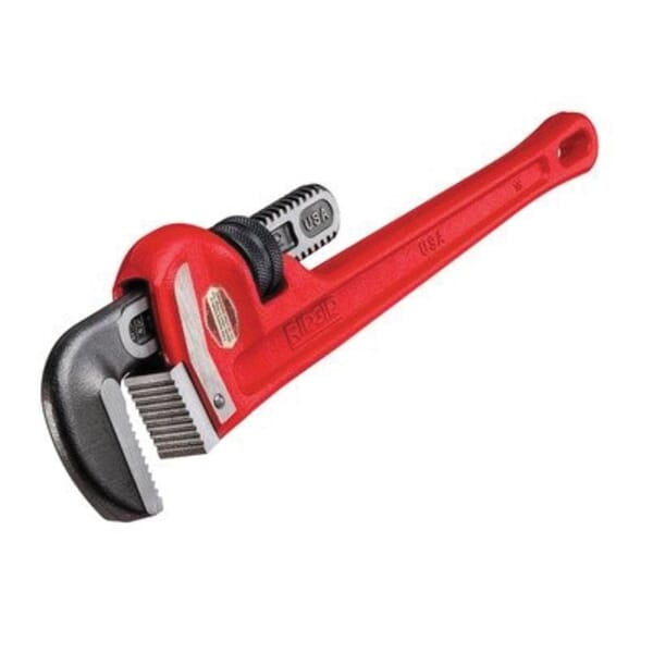 RIDGID 31040 Heavy Duty Straight Pipe Wrench, 6 in Pipe, 48 in OAL, Floating Forged Hook Jaw, Ductile Iron Handle, Knurled Nut Adjustment, Red