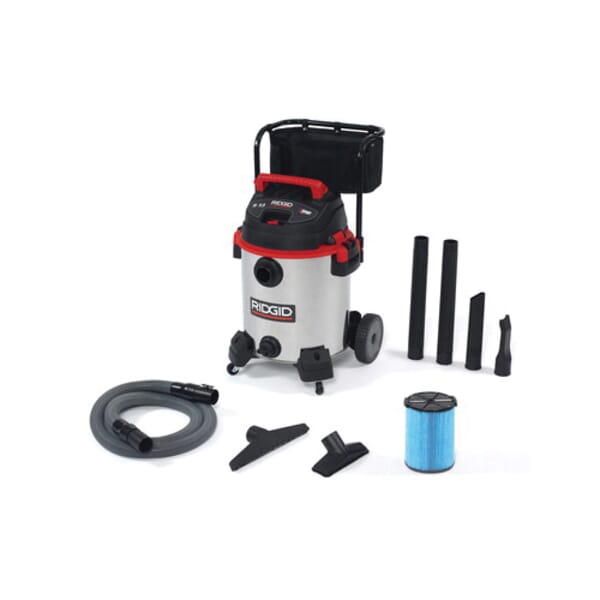 RIDGID 50353 Wet/Dry Vacuum, 12 A, 16 gal Tank, 6.5 hp Power Rating, Stainless Steel Housing