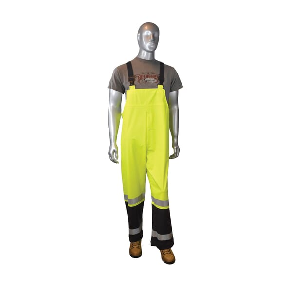 Radians Rain Bib, Black/Hi-Viz Green, 0.35 mm Polyester/PVC
