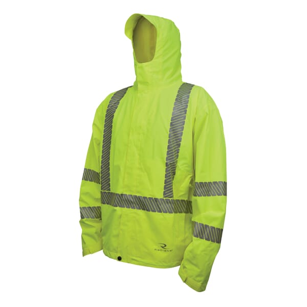 Radians Lightweight Ripstop Water Proof Rain Jacket, Hi-Viz Green, Polyester, Resists: Wind and Rain, ANSI/ISEA 107-2015 Type R/Class 3