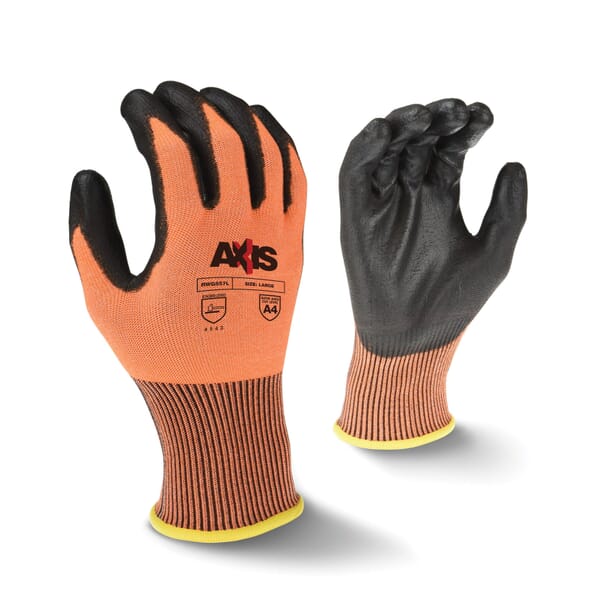 Radians AXIS Cut-Resistant Gloves, Polyurethane Coating, High Tenacity Nylon With Fiberglass, Seamless Cuff, Resists: Abrasion, Cut, Tear and Puncture, ANSI Cut-Resistance Level: A4, ANSI Puncture-Resistance Level: 4