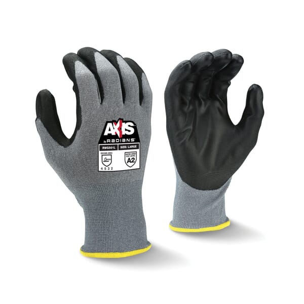 Radians AXIS Cut-Resistant Gloves, Polyurethane Coating, 18 ga HPPE, Seamless Cuff, Resists: Abrasion, Cut, Tear and Puncture, ANSI Cut-Resistance Level: A2, ANSI Puncture-Resistance Level: 3