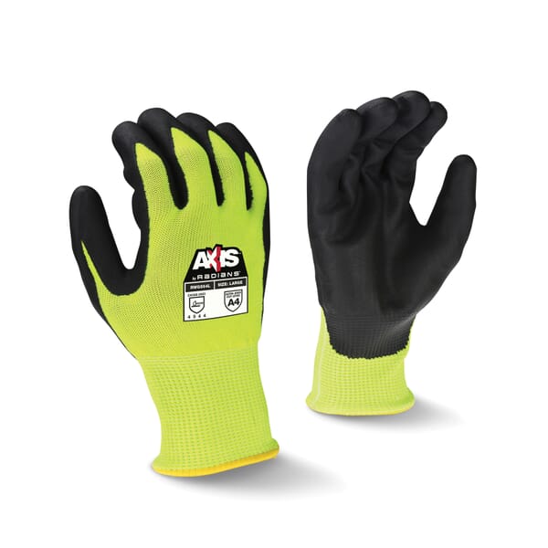 Radians AXIS Cut-Resistant Gloves, S, Foam Nitrile Coating, HPPE With Fiberglass, Seamless Cuff, Resists: Abrasion, Cut, Tear and Puncture, ANSI Cut-Resistance Level: A4, ANSI Puncture-Resistance Level: 5