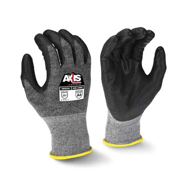 Radians AXIS Cut-Resistant Gloves, Polyurethane Coating, 18 ga HPPE With Stainless Steel, Seamless Cuff, Resists: Abrasion, Cut, Tear and Puncture, ANSI Cut-Resistance Level: A4, ANSI Puncture-Resistance Level: 2