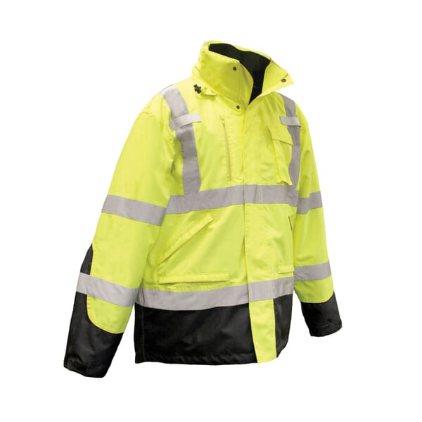 Radians 3-in-1 Weatherproof Parka With Removable Fleece Jacket, Hi-Viz Green, Polyester, Resists: Water and Wind, ANSI Class 3