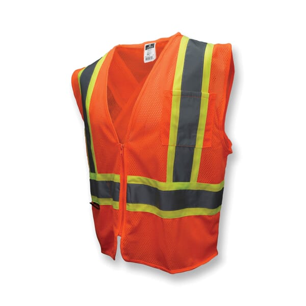 Radians 2-Tone Economy Safety Vest, Hi-Viz Orange, Polyester Mesh, Zipper Closure, 2 Pockets, ANSI Class: Class 2, ANSI/ISEA 107-2015 Type R