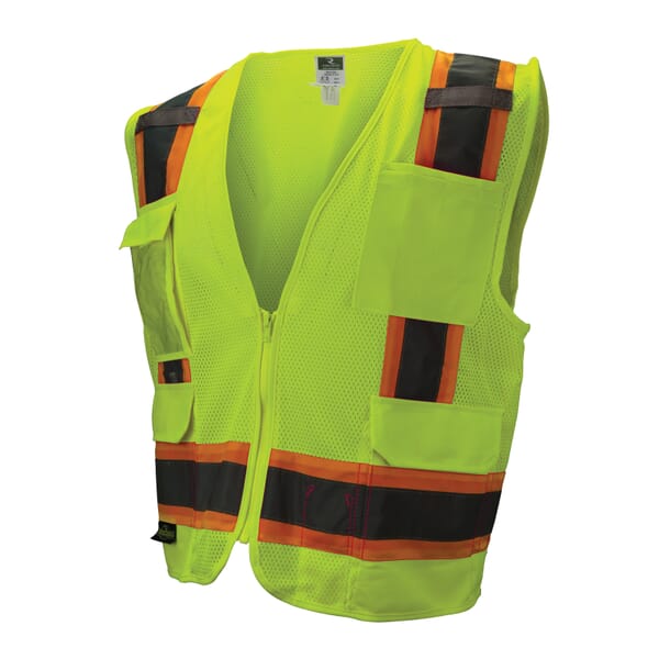 Radians SV6-2ZGM-3X 2-Tone Surveyor Safety Vest, 3XL, Hi-Viz Green, Polyester Mesh, Zipper Closure, 8 Pockets, ANSI Class: Class 2, ANSI/ISEA 107-2015