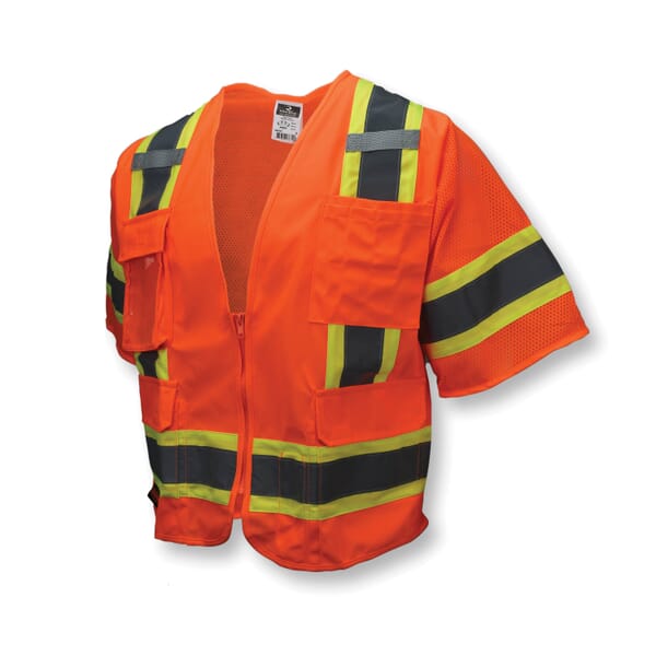 Radians SV63O3X 2-Tone Surveyor Safety Vest, 3XL, Hi-Viz Orange, Polyester, Zipper Closure, 8 Pockets, ANSI Class: Class 3, ANSI/ISEA 107-2015
