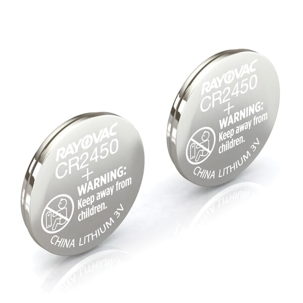 Rayovac KECR2450-2A Coin Cell Keyless Entry Electronic Keyless Entry Battery, Lithium-Manganese Dioxide, 3 VDC Nominal, CR2450