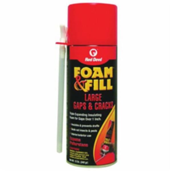 Red Devil 0909 Foam & Fill Expanding Polyurethane Sealant With Nozzle, 12 fl-oz Aerosol Can, Aerosol Can Form, Yellow to Straw, 1.3