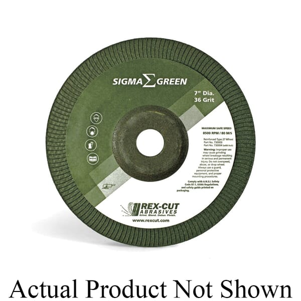 Rex-Cut 730001 Type 27 Depressed Center Wheel, 4 in Dia, 36 Grit, Aluminum Oxide/Zirconia Alumina Abrasive