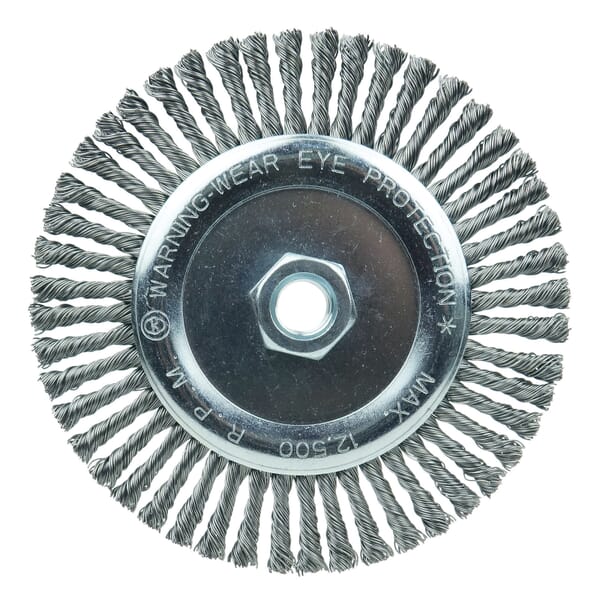 Roughneck 08766 Narrow Face Root Pass Wheel Brush, 6 in Dia Brush, 3/16 in W Face, 0.02 in Dia Filament/Wire Stringer Bead Knot Filament/Wire, 5/8-11 Arbor Hole