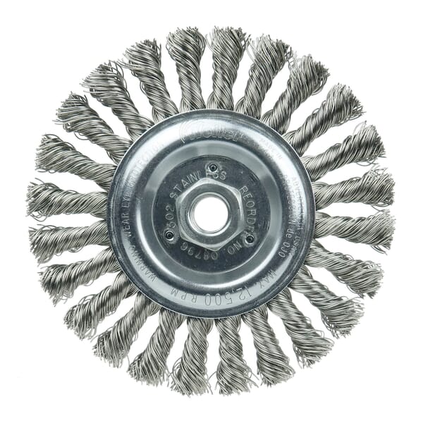 Roughneck 08796 STB-623 Narrow Face Filler Pass Wheel Brush, 6 in Dia Brush, 1/2 in W Face, 0.023 in Dia Filament/Wire Stringer Bead Knot Filament/Wire, 5/8-11 Arbor Hole