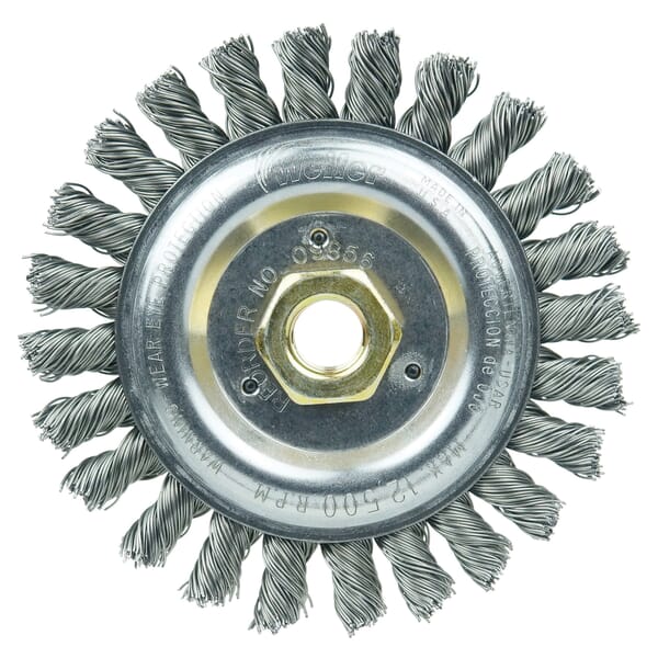 Roughneck 09856 STB-524 Narrow Face Filler Pass Wheel Brush, 5 in Dia Brush, 1/2 in W Face, 0.023 in Dia Filament/Wire Stringer Bead Knot Filament/Wire, 5/8-11 Arbor Hole