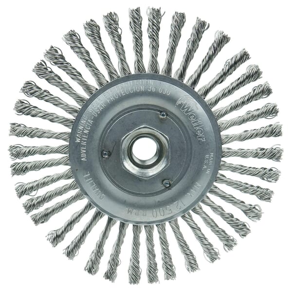 Roughneck 08786 Narrow Face Root Pass Wheel Brush, 6 in Dia Brush, 3/16 in W Face, 0.02 in Dia Filament/Wire Stringer Bead Knot Filament/Wire, 5/8-11 Arbor Hole