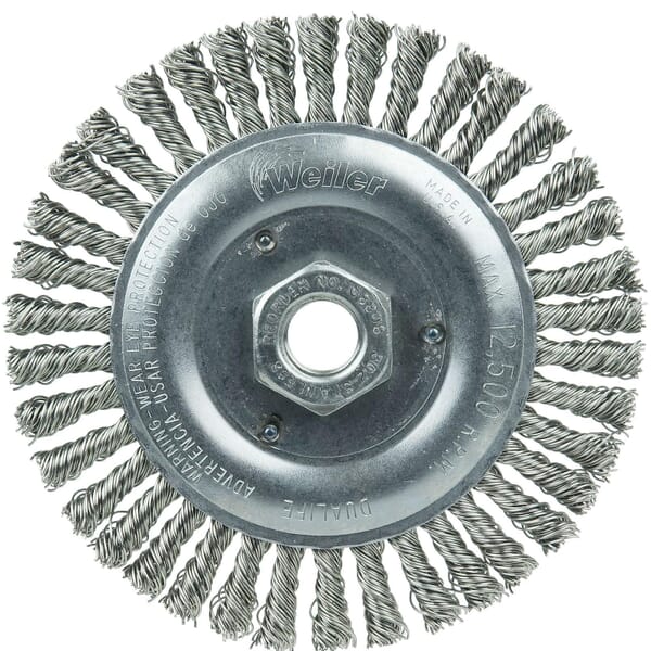 Roughneck 08806 STB-538 Narrow Face Root Pass Wheel Brush, 5 in Dia Brush, 3/16 in W Face, 0.02 in Dia Filament/Wire Stringer Bead Knot Filament/Wire, 5/8-11 Arbor Hole