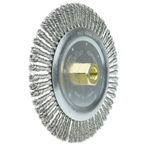 Roughneck 09200 Narrow Face Wheel Brush, 7 in Dia Brush, 3/16 in W Face, 0.02 in Dia Filament/Wire Stringer Bead Knot Filament/Wire, 5/8-11 Arbor Hole