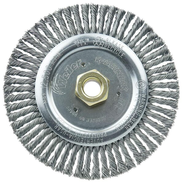 Roughneck 09400 STB-6 Narrow Face Root Pass Wheel Brush, 6 in Dia Brush, 3/16 in W Face, 0.02 in Dia Filament/Wire Stringer Bead Knot Filament/Wire, 5/8-11 Arbor Hole