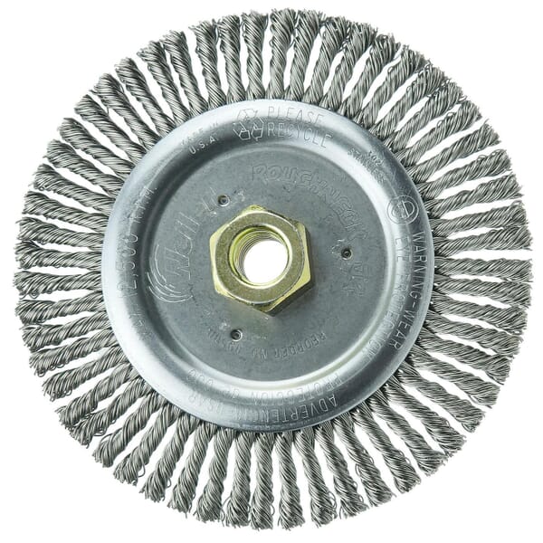 Roughneck 09500 STB-6 Narrow Face Root Pass Wheel Brush, 6 in Dia Brush, 3/16 in W Face, 0.02 in Dia Filament/Wire Stringer Bead Knot Filament/Wire, 5/8-11 Arbor Hole