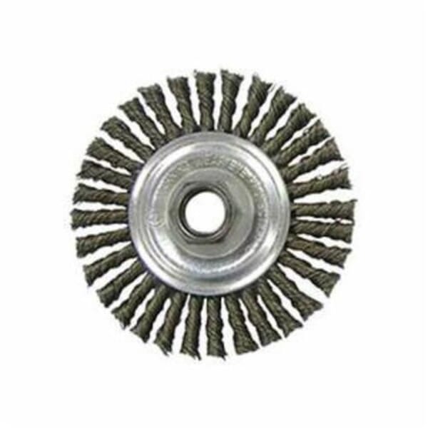 Dually 79800 Narrow Face Root Pass Wheel Brush With Nut, 7 in Dia Brush, 3/16 in W Face, 0.02 in Dia Stringer Bead Knot Filament/Wire, 5/8-11 Arbor Hole