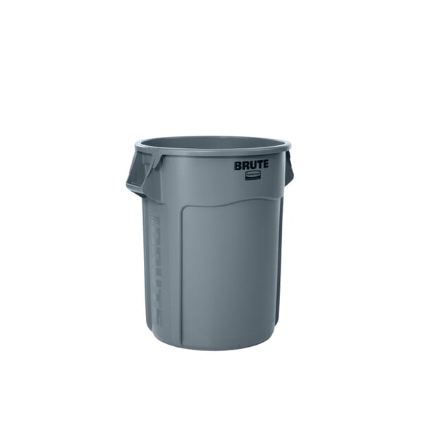 Rubbermaid BRUTE FG265500GRAY Utility Container Without Lid, 55 gal Capacity, Round, 26.4 in Dia, 33.2 in H, LLDPE, Gray