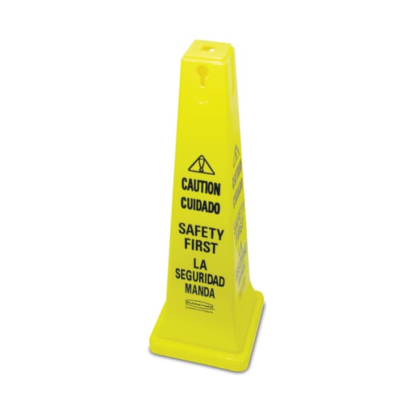 Rubbermaid FG627687YEL 6276-87 Multi-Lingual Safety Cone, Caution, 36 in H x 12.2 in W, Black on Yellow, Polyethylene