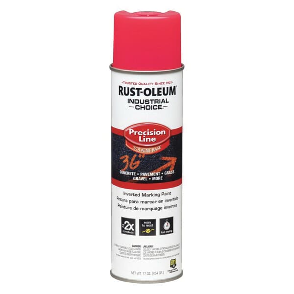 Rust-Oleum 1661838 M1600 Precision Line Solvent Based Inverted Marking Paint, 17 oz Container, Liquid Form, Fluorescent Pink, 600 to 700 linear ft/gal with 1 in W Stripe Coverage