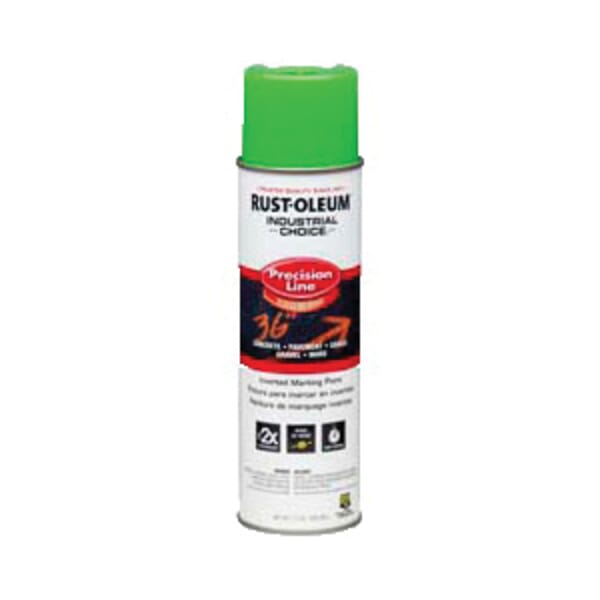 Rust-Oleum 203023 M1600 Precision Line Solvent Based Inverted Marking Paint, 17 oz Container, Liquid Form, Fluorescent Green, 600 to 700 linear ft/gal with 1 in W Stripe Coverage