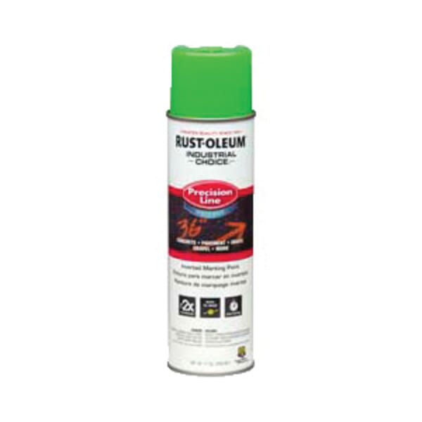 Rust-Oleum 203032 M1800 Precision Line Water Based Inverted Marking Paint, 17 oz Container, Liquid Form, Fluorescent Green, 600 to 700 linear ft/gal with 1 in W Stripe Coverage