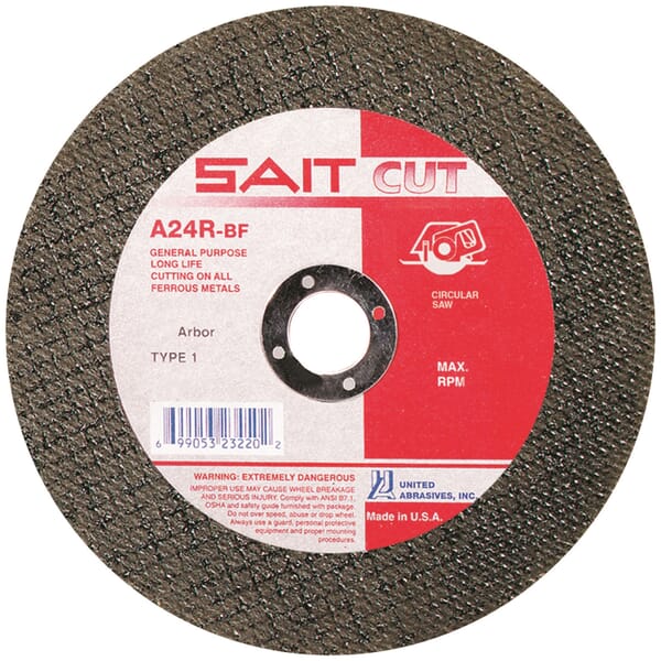 SAIT 23100 Type 1 Burr Free Portable Saw Cut-Off Wheel, 4-1/2 in Dia x 3/32 in THK, 7/8 in Center Hole, A24R Grit, Aluminum Oxide Abrasive
