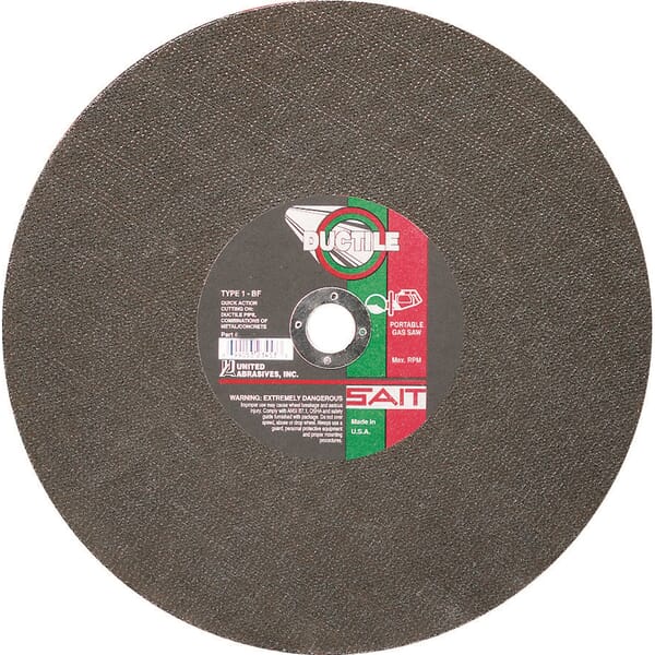 United Abrasives-SAIT Ductile 23458 Type 1 Burr Free Portable Saw Cut-Off Wheel, 14 in Dia x 1/8 in THK, 20 mm Center Hole, 24 Grit, Aluminum Oxide/Silicon Carbide Abrasive