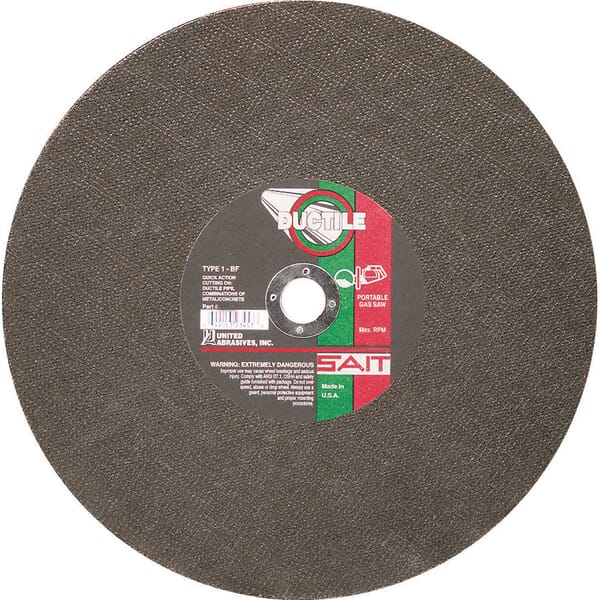 SAIT Ductile 23458 Type 1 Burr Free Portable Saw Cut-Off Wheel, 14 in Dia x 1/8 in THK, 20 mm Center Hole, 24 Grit, Aluminum Oxide/Silicon Carbide Abrasive