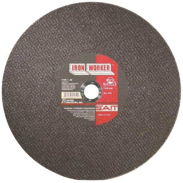 SAIT Iron Worker 24051 Type 1 Fast Cut Straight Cut-Off Wheel, 14 in Dia x 3/32 in THK, 1 in Center Hole, 36 Grit, Aluminum Oxide Abrasive