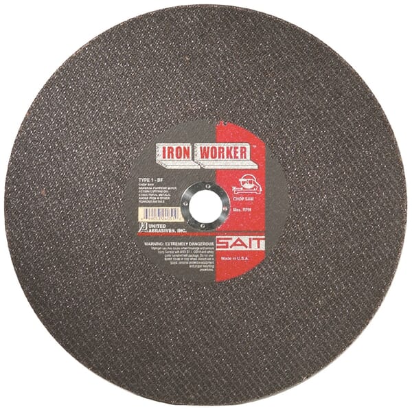 United Abrasives-SAIT Iron Worker 24051 Type 1 Fast Cut Straight Cut-Off Wheel, 14 in Dia x 3/32 in THK, 1 in Center Hole, 36 Grit, Aluminum Oxide Abrasive