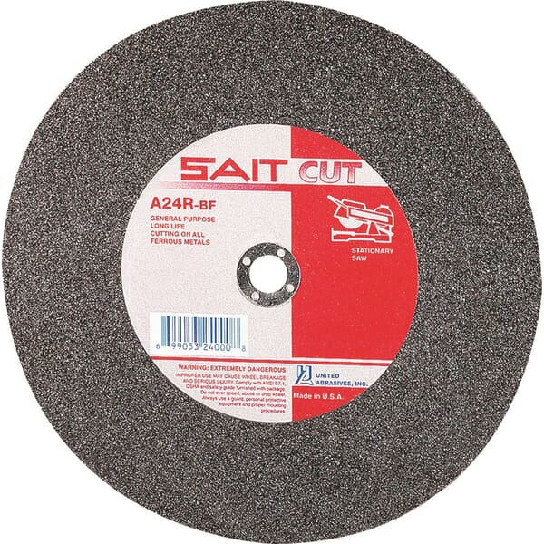 SAIT 24090 Type 1 Burr Free Stationary Saw Cut-Off Wheel, 20 in Dia x 3/16 in THK, 1 in Center Hole, A24R Grit, Aluminum Oxide Abrasive