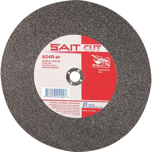 United Abrasives-SAIT 24090 Type 1 Burr Free Stationary Saw Cut-Off Wheel, 20 in Dia x 3/16 in THK, 1 in Center Hole, A24R Grit, Aluminum Oxide Abrasive