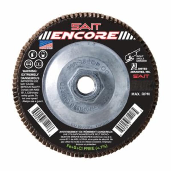United Abrasives-SAIT Encore 71219 Close High Performance Regular Density Coated Abrasive Flap Disc, 4-1/2 in Dia, 80 Grit, Medium Grade, Zirconia Alumina Abrasive, Type 27 Flat Disc