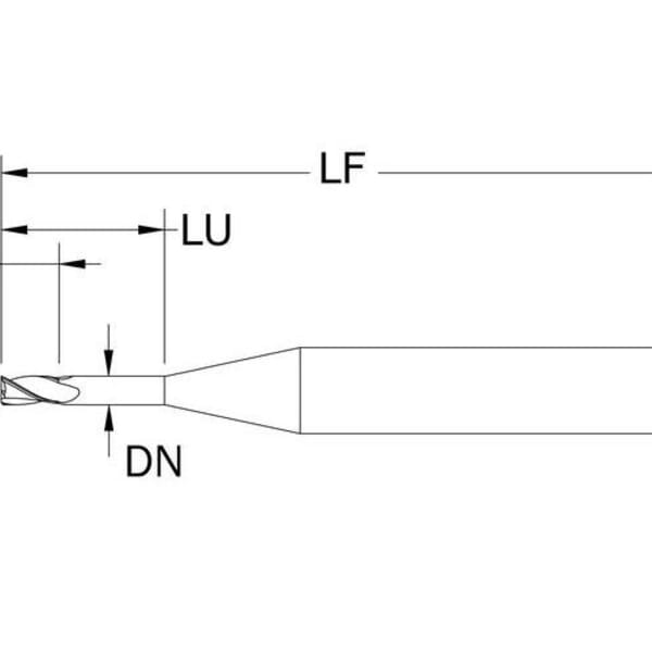 SGS 03603 Micro M3S Imperial Long Reach Neck Square End Mill, 0.065 in Dia Cutter, 0.098 in Length of Cut, 3 Flutes, 1/8 in Dia Shank, 2-1/2 in OAL, AlTiN Coated