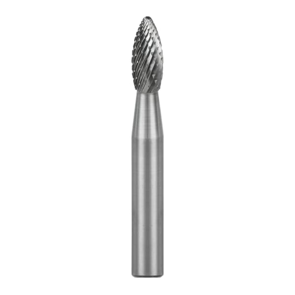 SGS Pro 14403 Universal SH Imperial Carbide Burr, Radius End, Flame Head, 5/16 in Dia Head, 3/4 in L of Cut, 2-1/2 in OAL, Double Cut