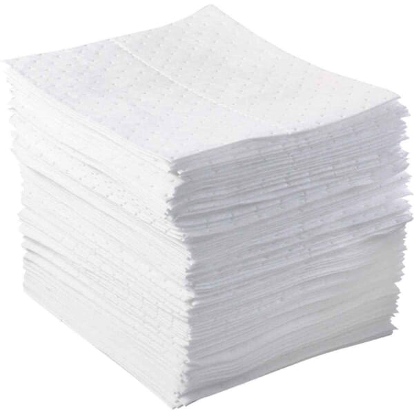 SPC BASIC BPO100 Heavyweight Perforated Absorbent Pad, 17 in L x 15 in W x 1 ply THK, 20.5 gal Absorption, Meltblown Polypropylene