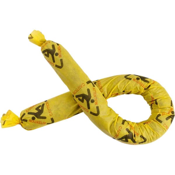 SPC BrightSorb High Visibility CH412 Flexible Abrasion/Fire-Resistant SOC Absorbent Sock, 3 in Dia x 4 ft L, 12 gal Absorption, Fluids Absorbed: Chemicals, Low Lint Polypropylene, Black/Red on Yellow