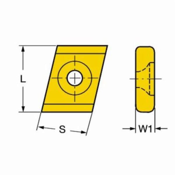 Sandvik Coromant 5724222 Auto T-Line Milling Insert, ANSI Code: CDE 322 R05 H13A, CDE Insert, 322 Insert, Carbide, Manufacturers Grade: H13A, 80 deg Diamond Shape, Material Grade: H, K, N, S